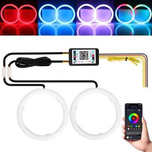 lot 8571 image: Qasim Angel Eyes Halo Rings APP Control RGB LED Cotton Lights 70MM 2-Pack - Retail $37