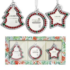 lot 8579 image: Laraine Christmas Tree Ornaments 3 Pieces - Decorative Hanging 2024 Rhinestones Pendant with Small Picture Frame Insert for Pet Holiday Keepsake Gift (Green&Red (2024)) - Retail $17,317
