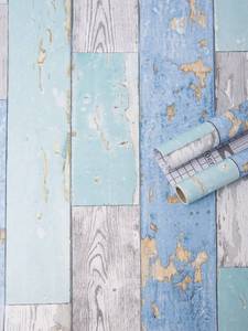 lot 8591 image: Art3d Peel and Stick Wallpaper, 17.7 x 78.7 in, Blue Distressed Wood