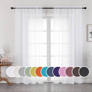 lot 8592 image: OWENIE White Sheer Curtains 84 inches Long 2 Panels Set for Living Room