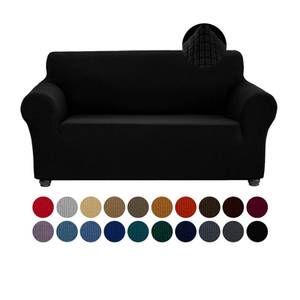 lot 8596 image: Joccun Stretch Loveseat Couch Cover Slipcover, 1-Piece Sofa Cover for 2 Cushion Couch Spandex Jacquard Washable Furniture Protector Cover for Living Room,Kids,Pets (Loveseat,Black) - Retail $23