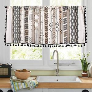 lot 8600 image: RYNGHIPY Boho Window Valance Cotton Linen Curtain Tiers Farmhouse Window Curtain Topper for Kitchen Living Room Bedroom 55 x 18 Inches Length