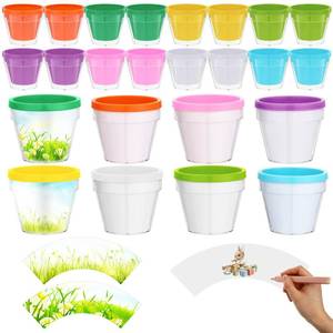 lot 8622 image: Meanplan 24 Sets Spring DIY Flower Pot Crafts Bulk Color Your Own Flower Pot 4 Inch Spring Planters Decorate Kit for Adults Activities - Retail $36