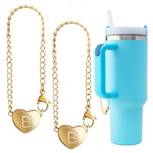 lot 9102 image: TPPICK 2PCS Letter Charm Accessories for Stanley Cup, Name ID Letter Handle Charm For StanleySimple Modern Tumbler, Heart Shape Initial Identification Charms (B)