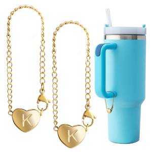 lot 9103 image: TPPICK 2PCS Letter Charm Accessories for Stanley Cup, Name ID Letter Handle Charm for StanleySimple Modern Tumbler, Heart Shape Initial Identification Charms (K)