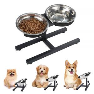 lot 9109 image: Elevated Dog Bowls Adjustable from 4.3-6.3 in, Raised Cat Bowls for Indoor Cats, Adjustable Metal Raised Dog Bowl Stand, with 2 Stainless Steel Bowls for Cats and Puppy