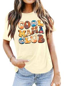 lot 8054 image: Mama Shirts Women Cool Mama Club Shirt Cute Print T-Shirt Casual Short Sleeve Mom Life Tee Tops Apricot - Size Medium