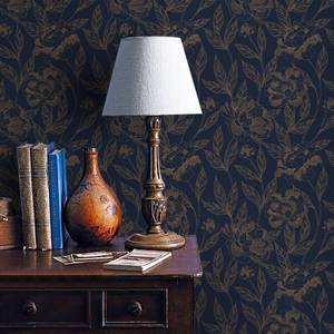 lot 8075 image: Timeet Peel and Stick Wallpaper Gold and Blue Floral Wall Paper for Bedroom Removable Self Adhesive Elegant Contact Paper Decor 17.7In x 197In