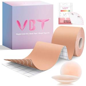 lot 8251 image: VBT Boob Tape Kit, Boobtape for Breast Lift with 1 Breast tape, 5 Pairs Satin Bra Petals, 1 Pair Silicone Nipple Stickers, 36 PCS Double Sided Tape, Boobytape for Large Breasts A-G Cup