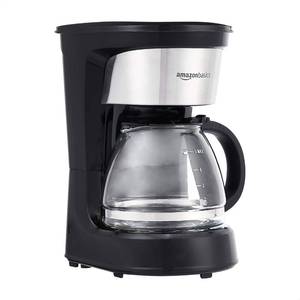 lot 8253 image: Amazon Basics Coffee Makers, 5-Cup Coffee Machines with Reusable Filter, Coffee Pots, Black & Stainless Steel - Retail $26