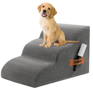 lot 8257 image: Romrol Dog Stairs Ramp for Small Dogs, 33D Pet Stairs Steps with Durable Non-Slip Waterproof Fabric Cover, Dog Slope Stairs to Bed for Small Dogs and Cats or Pets Joints, 3-Steps