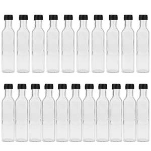 lot 8260 image: Glass Bottles With Caps, Encheng 8oz Clear Woozy Bottles with Plastic Top 250ml,Small Wine Bottles With Lids, Glass Hot Sauce Bottles Square, Empty Small Vintage Beverage Bottles Canning Bottles 21 Pack