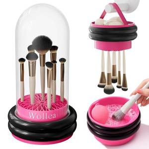 lot 8265 image: WOLLEA 3 in 1 Makeup Brush Cleaner, Silicone Cleansing Pad, Clear Cover Brush Holder and Storage Box, Quick Dry Storage, for Removing Makeup Brushes, Sponges, Puffs Residue