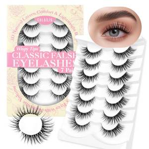 lot 8274 image: CALAILIS False Eyelashes Natural Look Fake Lashes Wispy 3D Fluffy False Lashes Faux Mink Fake Eyelashes Cat Eye Lashes Soft and Reusable Strip Lashes 7 Pairs (WIS01)