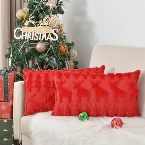 lot 8275 image: Snycler Christmas Pillow Covers 12x20 Inch Set of 2 Soft Plush Faux Fur Christmas Elk Decorative Luxury Jacquard Throw Pillows Pillowcases for Couch Sofa Holiday Festivals Home Decor, Red
