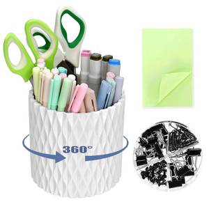 lot 8278 image: Gawsey 3Pcs 360° Rotating Desk Organizers and Accessories with Pen Holder Sticky Note and Clips Set, Desktop Storage Stationery Supplies Organizer, Cute Pencil Cup for Office, School, Dorm Room - black