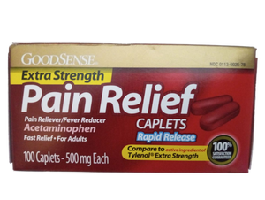 lot 8298 image: Goodsense Extra Strength Pain Relief Acetaminophen Caplets 500 Mg 100 Ct 102025