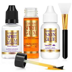 lot 8307 image: WOZUTUNT Spirit Gum Adhesive and Remover Kit with Bonus Liquid Latex - 15ml Professional Cosmetic Glue for Face, Skin, Body & SFX Makeup  Strong Hold for Bald Caps, Prosthetics, Cosplay Wig