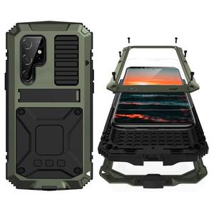 lot 8317 image: Simicoo Compatible with Samsung S23 Ultra Metal Military Case with Stand Screen Protector Camera Protection Rugged Heavy Duty Shockproof Full Body Cover Tough Dustproof for Men (Green)