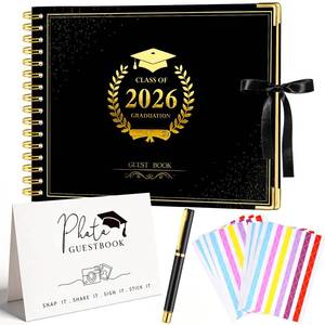 lot 8332 image: 2026 Graduation Guest Book Signature, Black Photo Guest Book Sign Memory Sign in Book with Pen Scrapbook Photo Album with DIY for Grad Party College Gifts, 160 Pages
