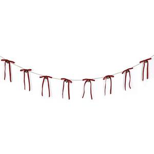 lot 8335 image: 6 Ft Red Velvet Christmas Bow Garland Pre-String Coquette Bow with Vintage Bell Ribbon Banner for Christmas Tree Hanging Decoration Xmas Fireplace Staircase Fireplace Ornament