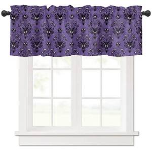 lot 8378 image: BestLives Halloween Curtain Valance for Windows Haunted Mansion Ghost Purple Rod Pocket Valance Window Treatments 1 Panel Short Curtains for Kitchen Windows Bathroom 54 x 18 inch