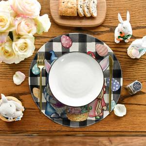 lot 8504 image: Buffalo Plaid Bunny Gnomes Eggs Easter Placemats Set of 4, 14 Inch Seasonal Spring Table Mats for Party Kitchen Dining Decoration
