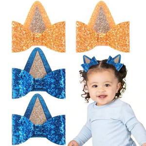 lot 8523 image: NCMAMA 4PCS Glitter Blue and Orange Dog Ear Hair Bows for Girls,Hair Clips