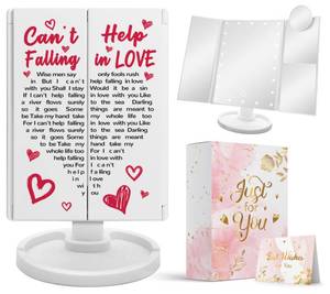 lot 8524 image: Hexagram Valentines Makeup Mirror for Her, Lighted, 9.4L x 6.2W, Tabletop Mount, Modern Style, Plastic Frame