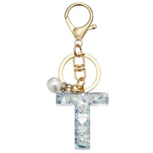 lot 8539 image: QIUTIMIY Initial Letter Keychains Crystal Resin Letter A-Z Keyring for Women Purse Handbags Charms Fashion Rhinestone Alphabet Keychain with Key Ring Pearls Pendant(Letter V)