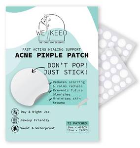 lot 8543 image: WE KEEO Hydrocolloid Acne Patches - Pimple Patches for Face with Tea Tree Oil (72 Count) - 8mm (48 patches) & 12mm (24 Patches) Sizes for Effective Pimple Care, Spot Stickers for Acne and Blemishes