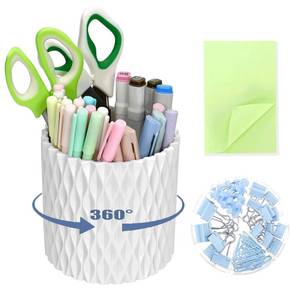 lot 8550 image: Gawsey 3Pcs 360° Rotating Desk Organizers and Accessories with Pen Holder Sticky Note and Clips Set, Desktop Storage Stationery Supplies Organizer, Cute Pencil Cup for Office, School, Dorm Room - light green