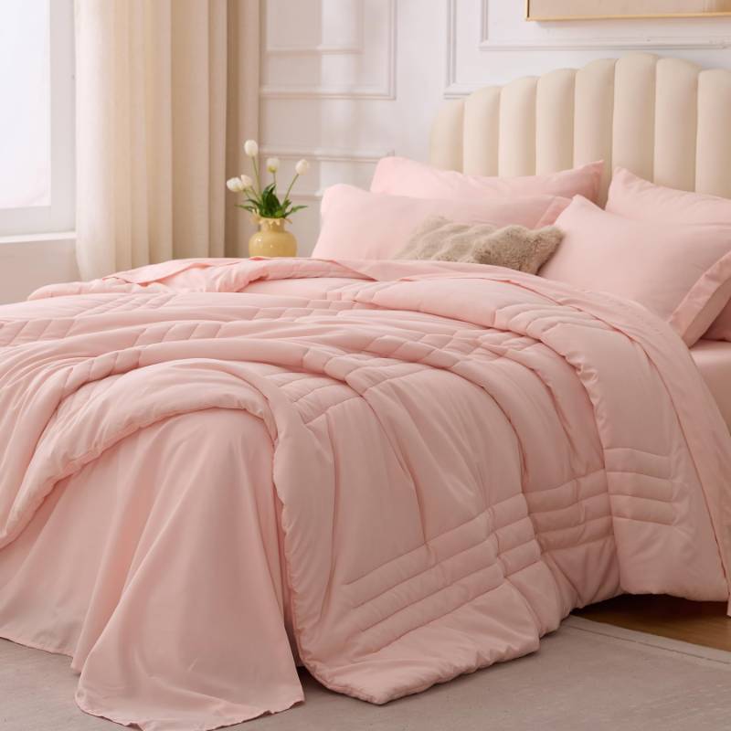 lot 19048 image: Velorose Twin Comforter Set Pink - Bed in a Bag Twin Size 5 Pieces, Soft Bedding Set for All Seasons, Premium College Dorm Comforter Set with Comforter, 1 Sheet, 1 Pillowcase & 1 Sham - Retail $36
