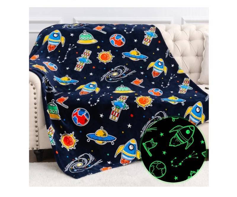 lot 19054 image: Space Toys Gifts Outer Space Galaxy Glow in The Dark Blanket 50x60 Inch Outer Space Gifts Blanket for Boys Girls Birthday Easter Halloween Christmas - Retail $20