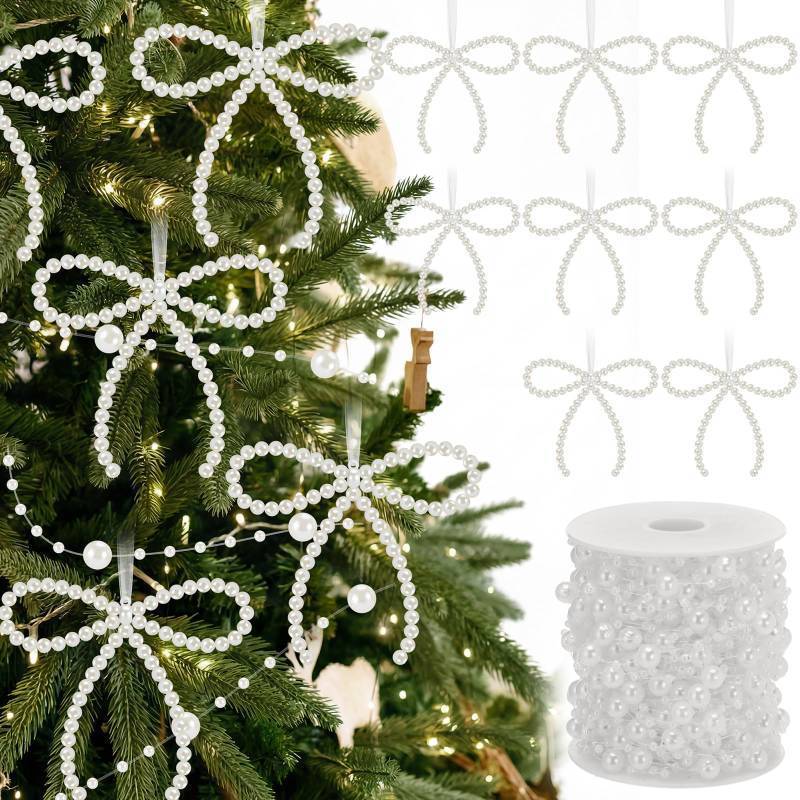 lot 19087 image: Chunful 37 Pcs Pearl Bow Christmas Tree Ornaments Pearl Bow Beads Garland Decorations for Xmas Cake Holiday Wedding Home Decor Crafts - Retail $26