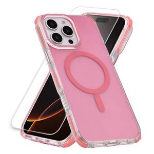 lot 8727 image: Yetagso Magnetic for iPhone 16 Pro Case, Compatible with MagSafe, Soft Frame Matte Back Anti-Fingerprint Shockproof Military-Grade Drop Protection Protective Phone Case, Pink