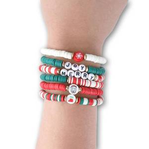 lot 8748 image: Christmas Bracelets, Christmas Bracelet Stack, Colorful Clay Bead Bracelets Stackable, Beaded Bracelets for Women with Charm Jewelry, Charm Stretch Christmas Jewelry, Gift Idea for Christmas New year