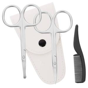 lot 8749 image: FOMIYES Nose Hair Scissor Set for Men 4-Piece Stainless Steel Beard Trimming Kit with Portable Case Precision Mustache Scissors for Home and Salon Grooming