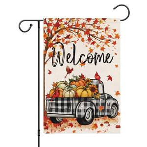 lot 8754 image: Wodison Fall Welcome Garden Flag 12x18 Inch Double Sided for Outside, Burlap Leaves Truck Pumpkin Garden Flag Seasonal Autumn Yard Outdoor Decoration
