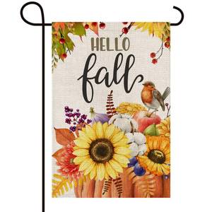 lot 8756 image: Texupday Hello Fall Sunflower Pumpkin Harvest Decor Double Sided Vertical Burlap Garden Flag Autumn Thanksgiving Rustic Seasonal Farmhouse Party Outdoor Yard Banner 12 x 18