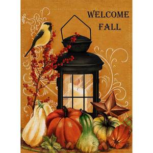 lot 8757 image: Dyrenson Home Decorative Outdoor Orioles Bird Garden Flag Double Sided, Welcome Fall Quote House Yard Flag, Autumn Harvest Pumpkin Primitive Garden Yard Decorations, Seasonal Outdoor Flag 12 x 18