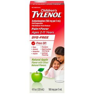 lot 8767 image: Tylenol Childrens Pain  Fever Ages 2 - 11 Years - Apple Flavor Dye-Free Acetaminophen Liquid Suspension- 4 fl oz