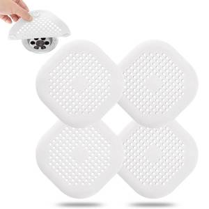lot 8780 image: Hair Drain Catcher, Square Drain Cover for Shower Silicone Hair Stopper with Suction Cup, Easy to Install Suit for Bathroom, Bathtub, Kitchen 4Pack (White)