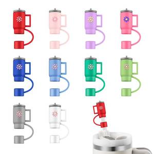 lot 8787 image: 8pcs Straw Cover Cap for Stanley Cup, 10mm Silicone Straw Topper Compatible with Stanley 30&40 Oz Tumbler, Flower Straw Cover Cute, 0.4in Dust-Proof Drinking Reusable Straw Tips Lids