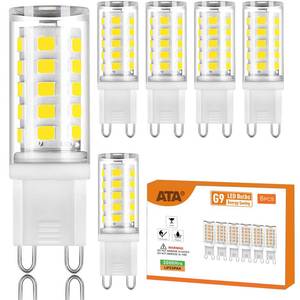 lot 8797 image: ATA 6 Pack G9 LED Bulb No-dimmable T4 Chandelier Light Bulbs 4W Natural White 4000K, (40W Halogen Replacement) G9 Bi Pin Ceramic Base, 120V AC 360° Beam Angle 450LM for, Crystal Wall Lamp