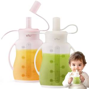 lot 8801 image: Bear Reusable Silicone Baby Food Pouches, 2 Pack Refillable Squeeze Pouch for Toddlers, Baby Food Containers Dishwasher & Freezer Safe  Make Homemade Organic Food for Babies, 5oz, 6m