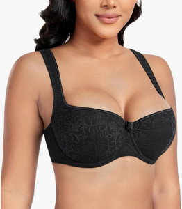 lot 8918 image: DotVol Womens Wide Straps Lace Demi Underwire Push Up Balconette BraLightly Padded,Floral Lace,Half CupSize 38DD - Retail $26