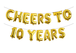 lot 8936 image: Multicolor Cheers to 10 Years Balloon Banner,10th BirthdayWedding Anniversary Party Decorations Bunting Sign Backdrops (CHEERS TO 10 YEARS) Gold