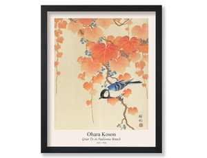 lot 8954 image: Poster Master Vintage Ohara Koson Poster - Retro Great Tit on Paulownia Branch Print - Japanese Art - Bird Illustration - Animal Painting - Great Living Room Wall Decor - 8x10 UNFRAMED Wall Decor