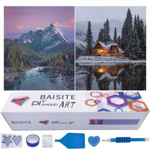 lot 9139 image: BAISITE Diamond Art Kits for Adults Beginners,2 Pack Round 5D Paint with Diamonds Pictures Full Drill Cross Stitch Home Wall Decor DIY Crafts Kits(12x16 Inches) BSTDPK805-806